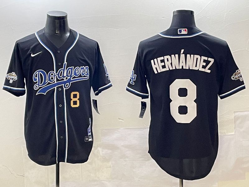 Men Los Angeles Dodgers #8 Hernandez Black Fashion Game 2025 Nike MLB Jersey style 30615